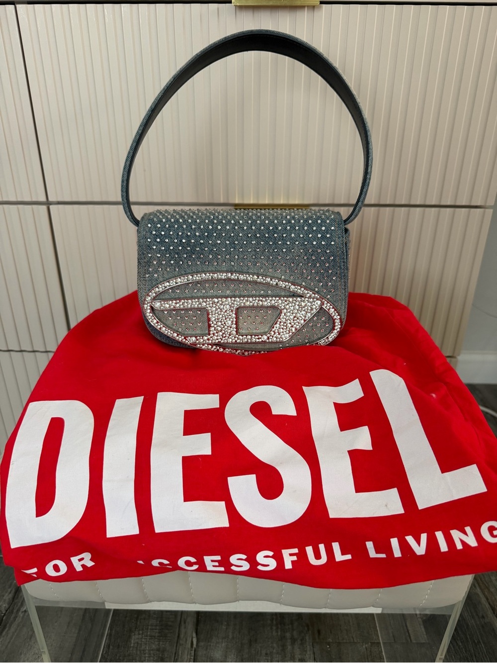Diesel denim Crystal-Embellished Top-Handle Bag
